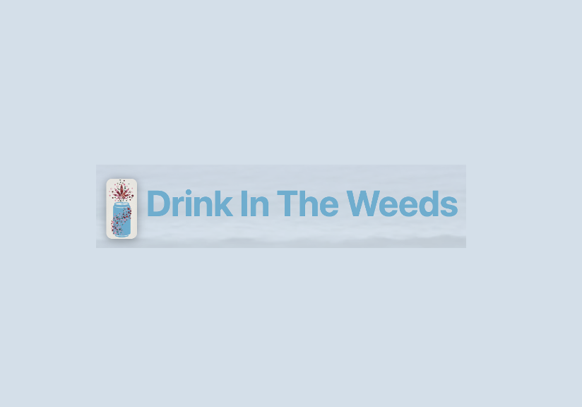 Drink In The Weeds logo with a stylized blue beverage can 