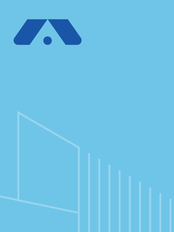 Graphic: Build-A-Way, Stylized blue peaked logo with a dot, light blue background, faint architectural lines.