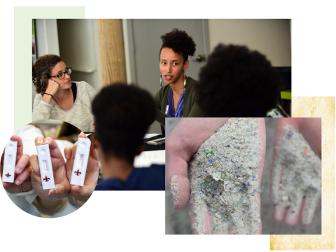 Collage of researchers in lab setting