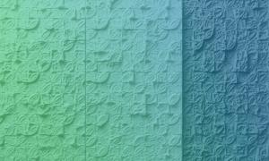 Textured surface with embossed geometric patterns, gradient from green to blue.