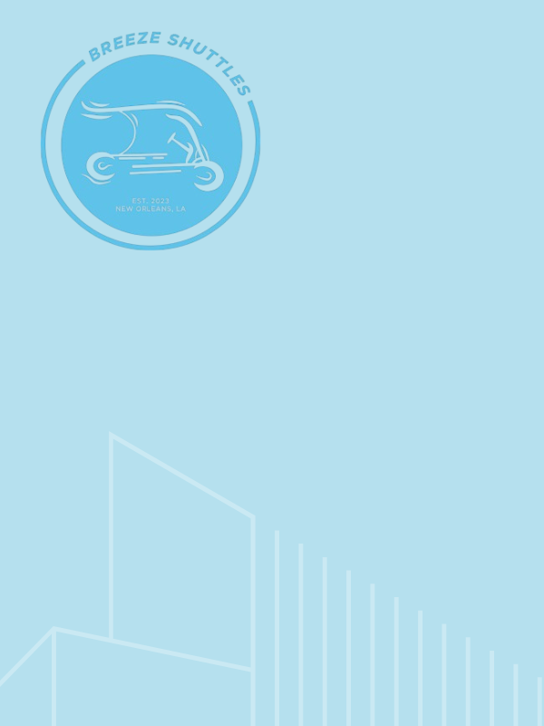 Badge Shuttles logo: a stylized shuttle vehicle on a light blue background with faint building graphics.
